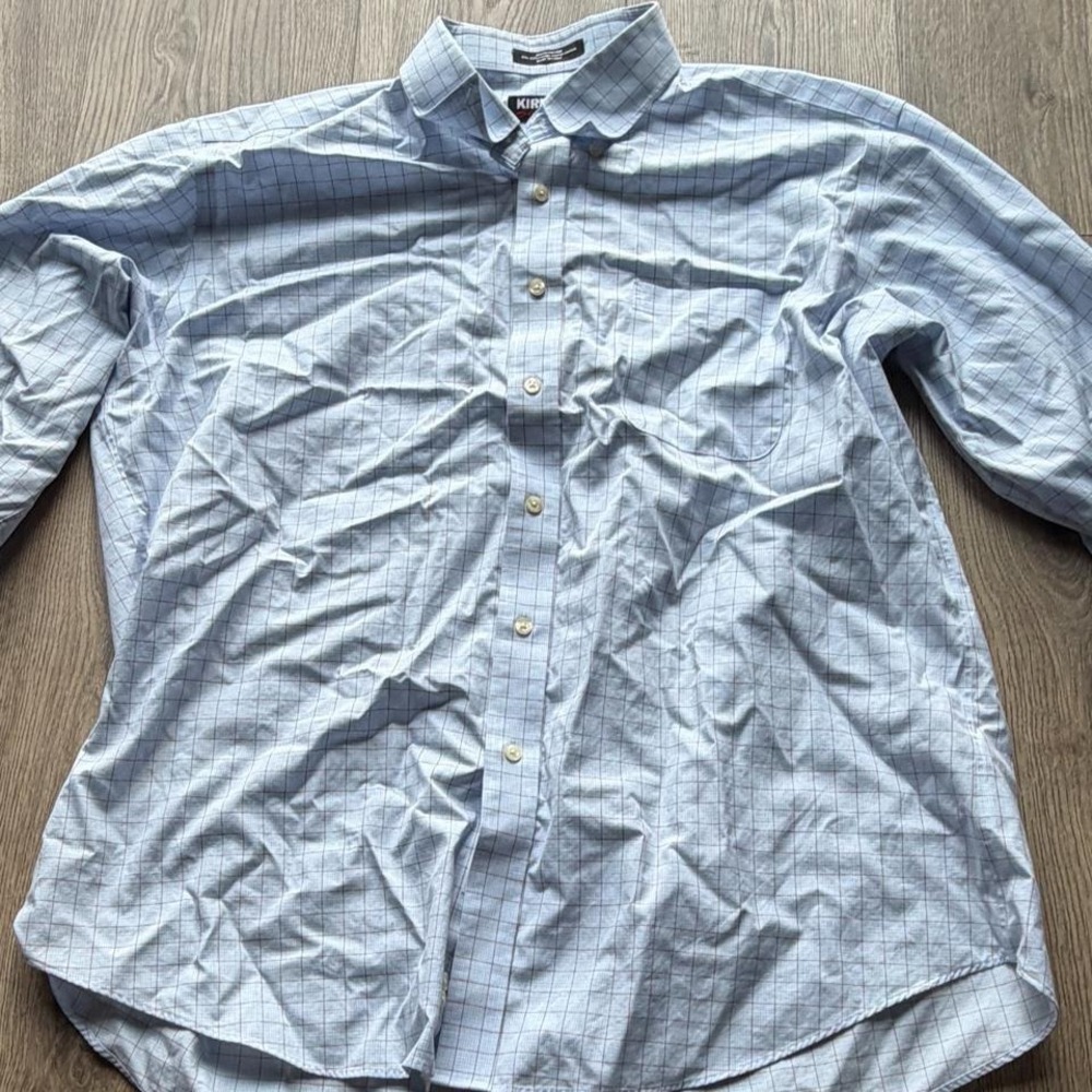Kirkland SignatureDress Shirt Mens 17 32/33‎ Blue Red Windowpane 100% Cotton